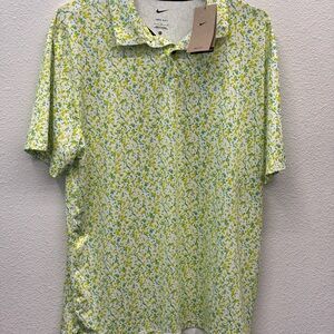 Nike Men's Lime and White Patterned Polo